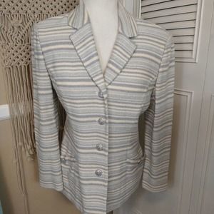 ST. JOHN collection blue gray striped blazer 6